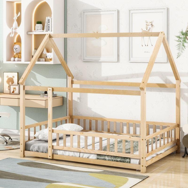 Masif Ahşap Çatılı Montessori Çocuk Karyolası - 202x153 cm - 142891