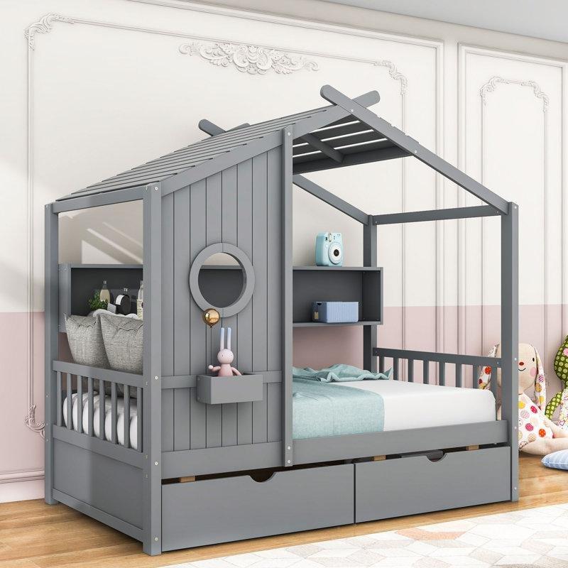 Masif Ahşap Çekmeceli ve Raflı Daybed Karyola - 142834