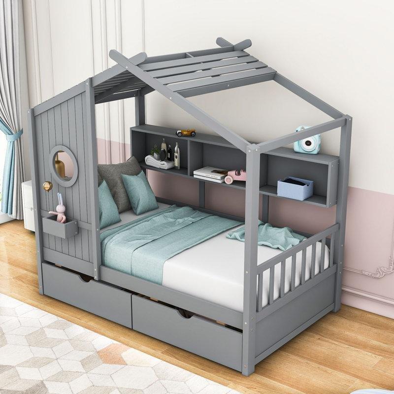 Masif Ahşap Çekmeceli ve Raflı Daybed Karyola - 142834
