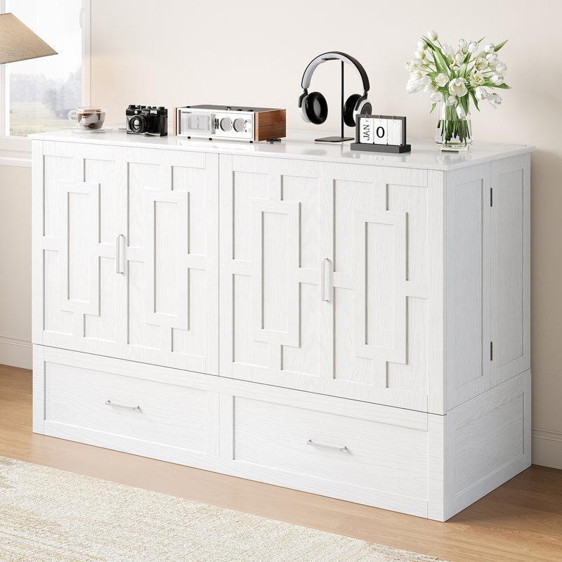 Masif Ahşap Çekmeceli ve USB Şarjlı Çift Kişilik Duvar Yatağı - 161x206 cm - 144453