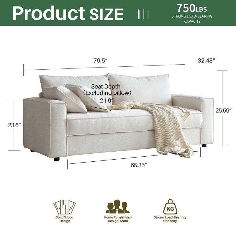 Masif Ahşap Kare Kollu 2 Kırlentli Üçlü Koltuk - 202 cm - 151723