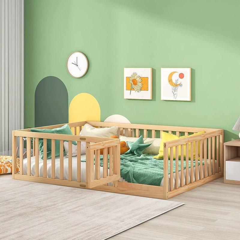 Masif Ahşap Korkuluklu ve Kapılı Montessori Karyola - 106x196 cm - 142687