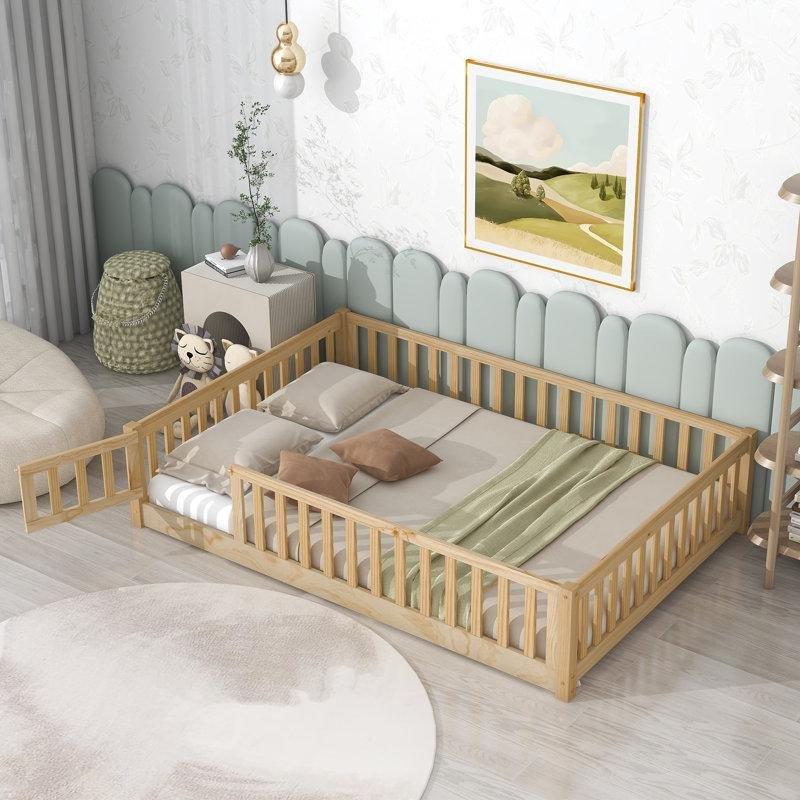 Masif Ahşap Korkuluklu ve Kapılı Montessori Karyola - 106x196 cm - 142687