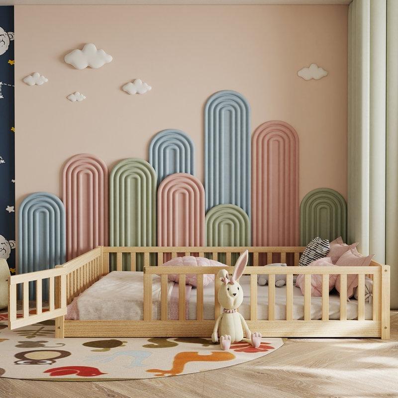 Masif Ahşap Korkuluklu ve Kapılı Montessori Karyola - 106x196 cm - 142687