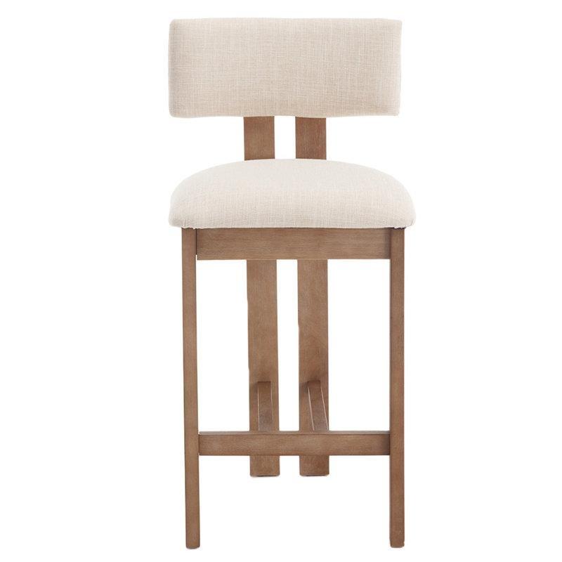 Masif Ahşap Kumaş Döşemeli Alçak Sırtlı 2'li Set Bar Sandalyesi - 77 cm - 148881