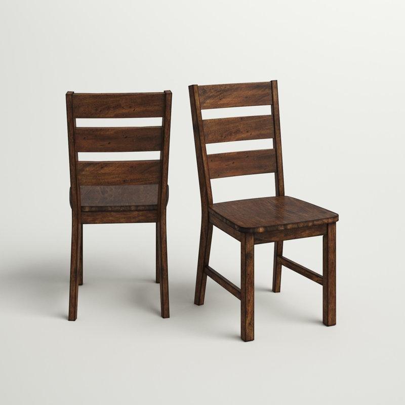 Masif Ahşap Merdiven Sırtlı Eskitme Tasarım Ceviz Sandalye 2li Set - 145623