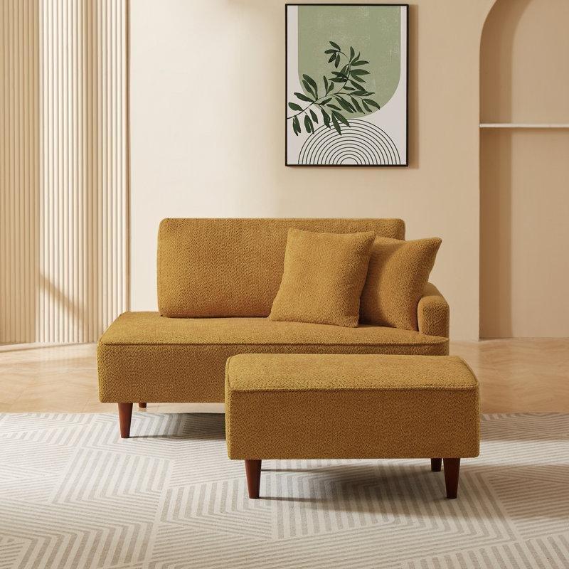 Masif Ahşap Sağ Kollu Puf ve Yastıklı Bukle Kumaş Uzanmalı Koltuk - 78x178 cm - 156394