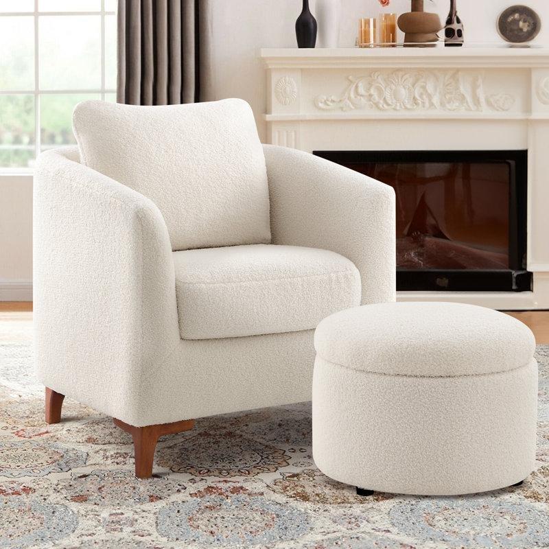 Masif Ahşap Sandıklı Puflu Yastıklı Varil Tasarım Berjer Koltuk - 74 cm - 156277