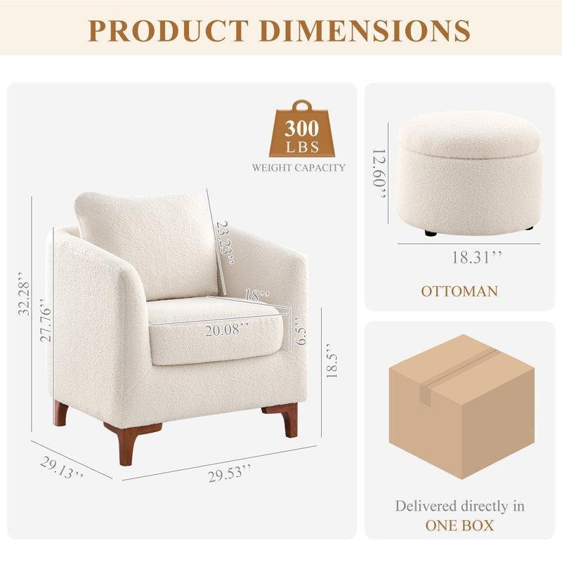 Masif Ahşap Sandıklı Puflu Yastıklı Varil Tasarım Berjer Koltuk - 74 cm - 156277