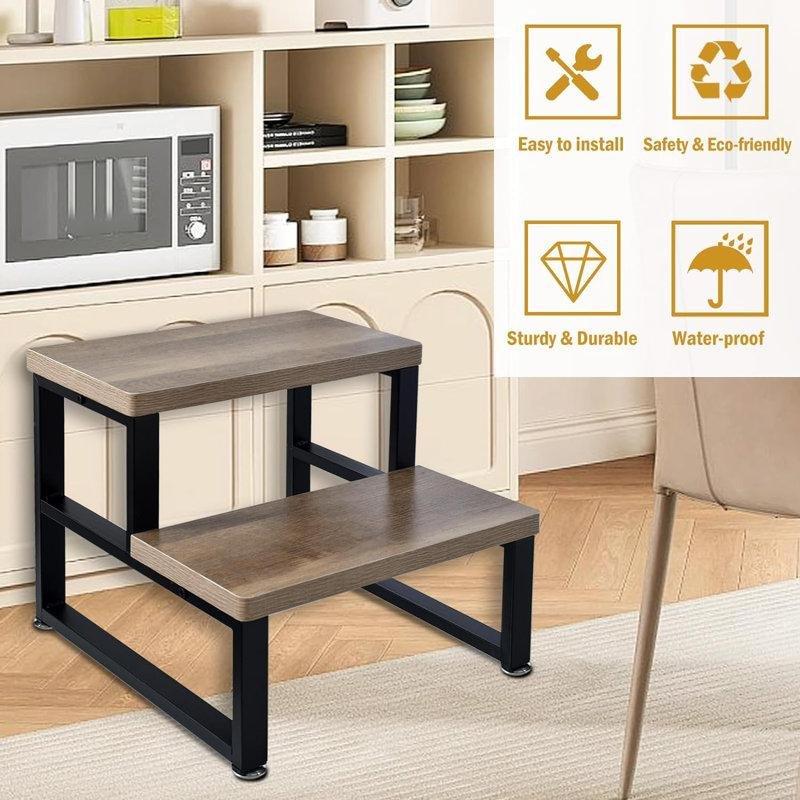 Masif Ahşap ve Metal 2 Basamaklı Öğrenme Kulesi - 163156