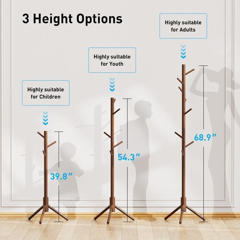 Masif Ceviz Ahşap Ayarlanabilir 8 Kancalı Ayaklı Portmanto - 176 cm - 161476