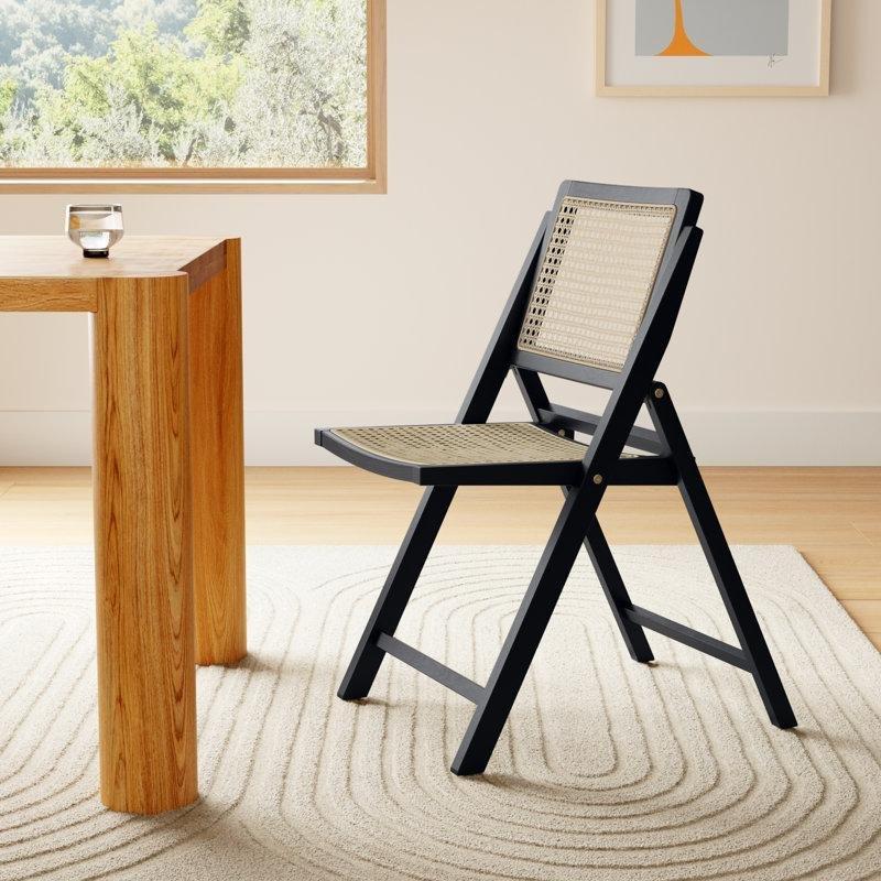 Masif Dişbudak ve Hasır Detaylı İskandinav Tasarım Katlanır Sandalye - 2li Set - 146091