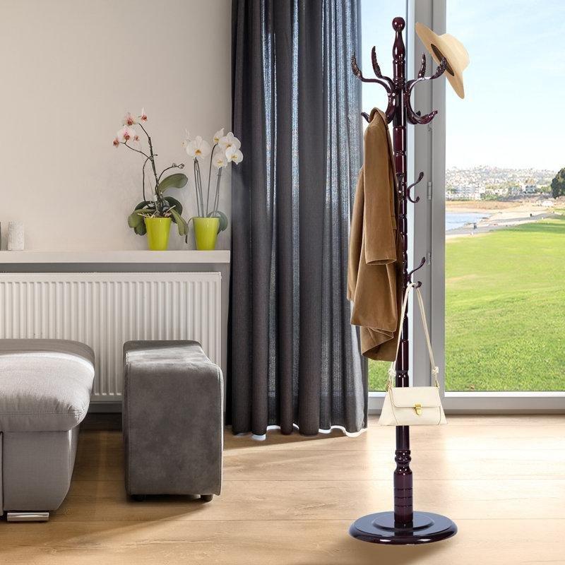 Masif Huş Ağacı 14 Kancalı Ayaklı Portmanto - 186 cm - 161299