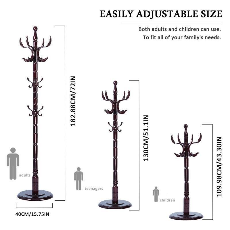 Masif Huş Ağacı 14 Kancalı Ayaklı Portmanto - 186 cm - 161299