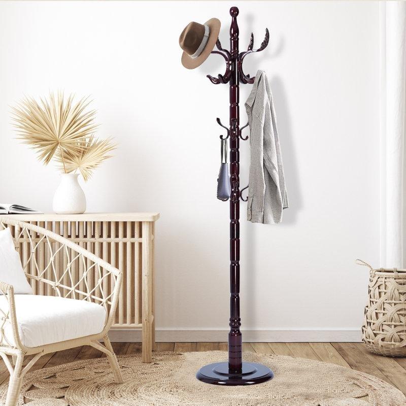 Masif Huş Ağacı 14 Kancalı Ayaklı Portmanto - 186 cm - 161299