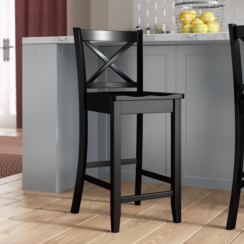 Masif Kauçuk Ağacı Çapraz Sırtlı Bar Sandalyesi - 61 cm - 148002