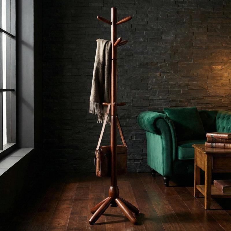 Masif Kauçuk Ağacı Döner Başlıklı 9 Kancalı Ayaklı Portmanto - 176 cm - 161245