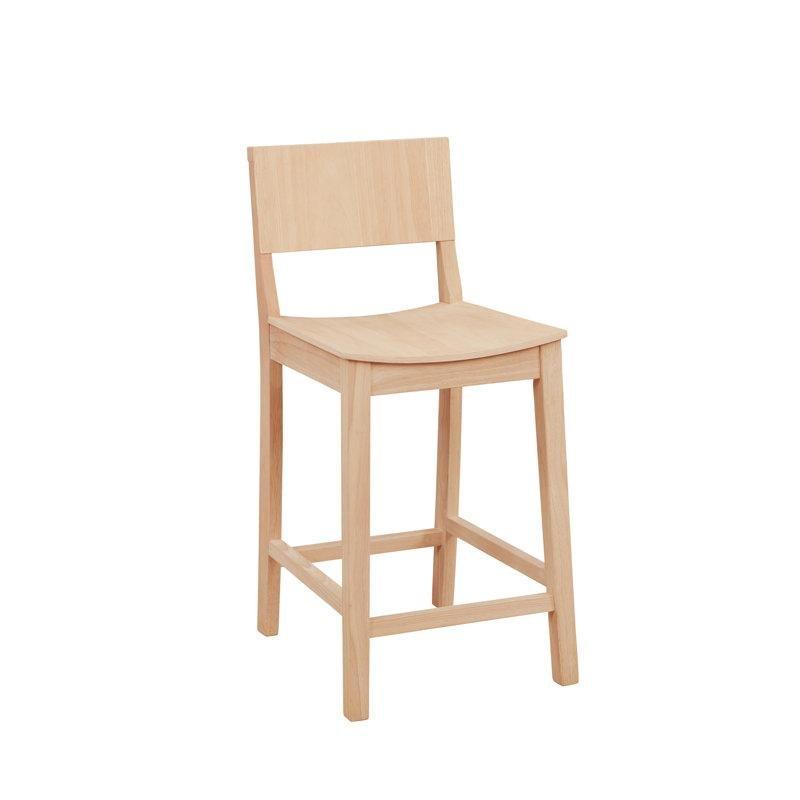 Masif Kauçuk Ağacı Sırtlı 2'li Set Ham Ahşap Bar Sandalyesi - 61 cm - 148884