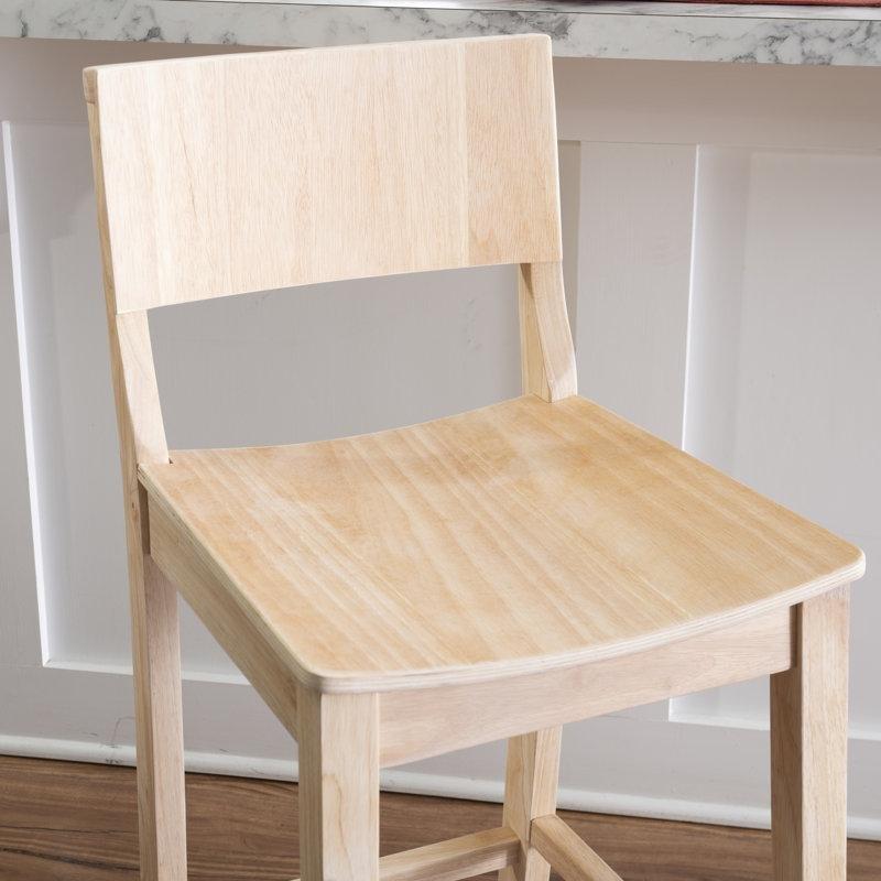 Masif Kauçuk Ağacı Sırtlı 2'li Set Ham Ahşap Bar Sandalyesi - 61 cm - 148884