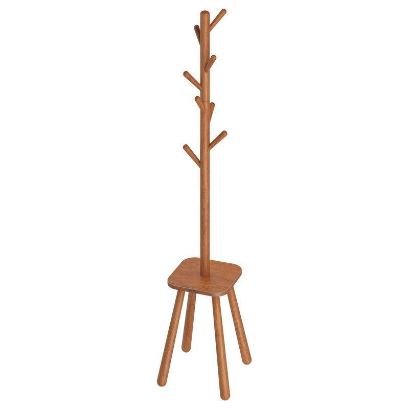 Masif Kauçuk Ağacı ve MDF 8 Kancalı Raflı Portmanto - 171x35x35 cm - 161383