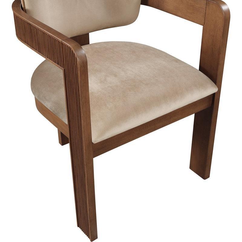 Masif Kauçuk Ağacı Yivli Döşemeli Kolçaklı Art Deco Tasarım Sandalye 2li Set - 146514