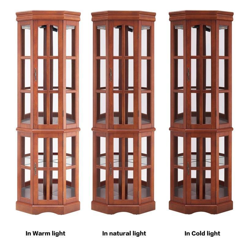 Masif Kavak Ağacı ve MDF Işıklı Cam Raflı Köşe Vitrin - Gümüşlük - 180x60x46 cm - 156844