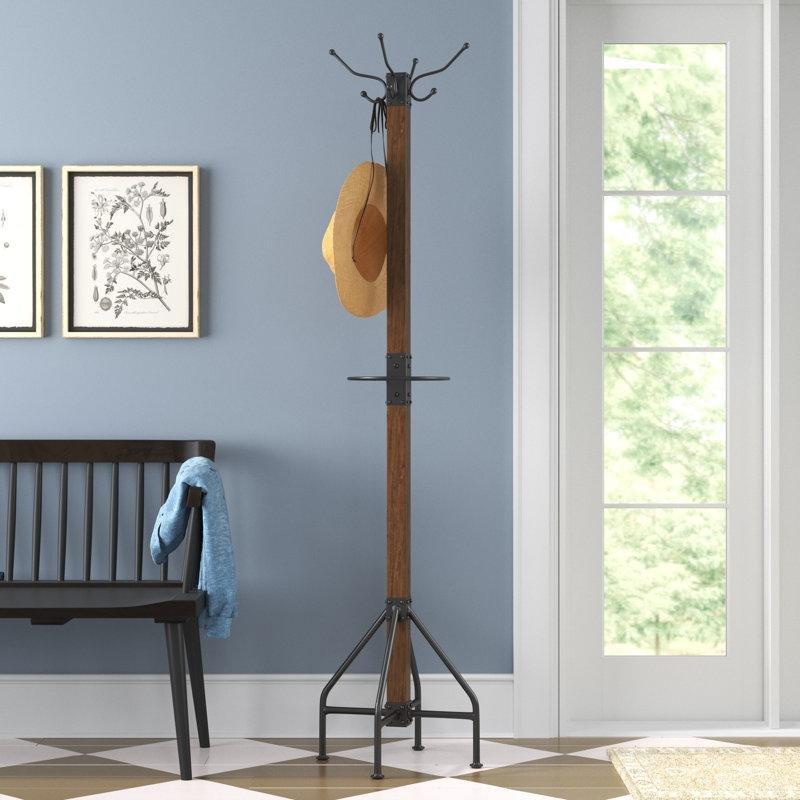 Masif Mango Ağacı ve Metal Şemsiyelikli 8 Kancalı Ayaklı Portmanto - 188 cm - 161425