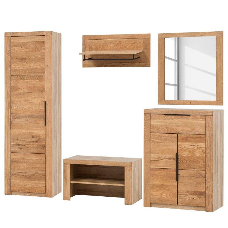 Masif Meşe Kapaklı Aynalı ve Oturaklı 5 Parçalı Portmanto Vestiyer Seti - 220 cm - 159184
