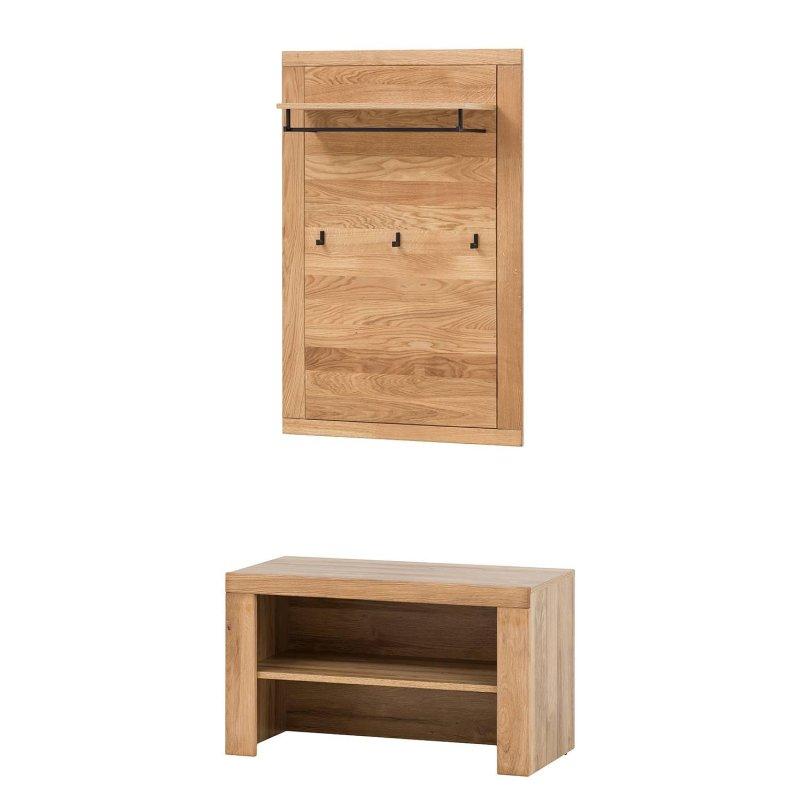 Masif Meşe ve Metal Oturaklı Portmanto Vestiyer - 90 cm - 159160