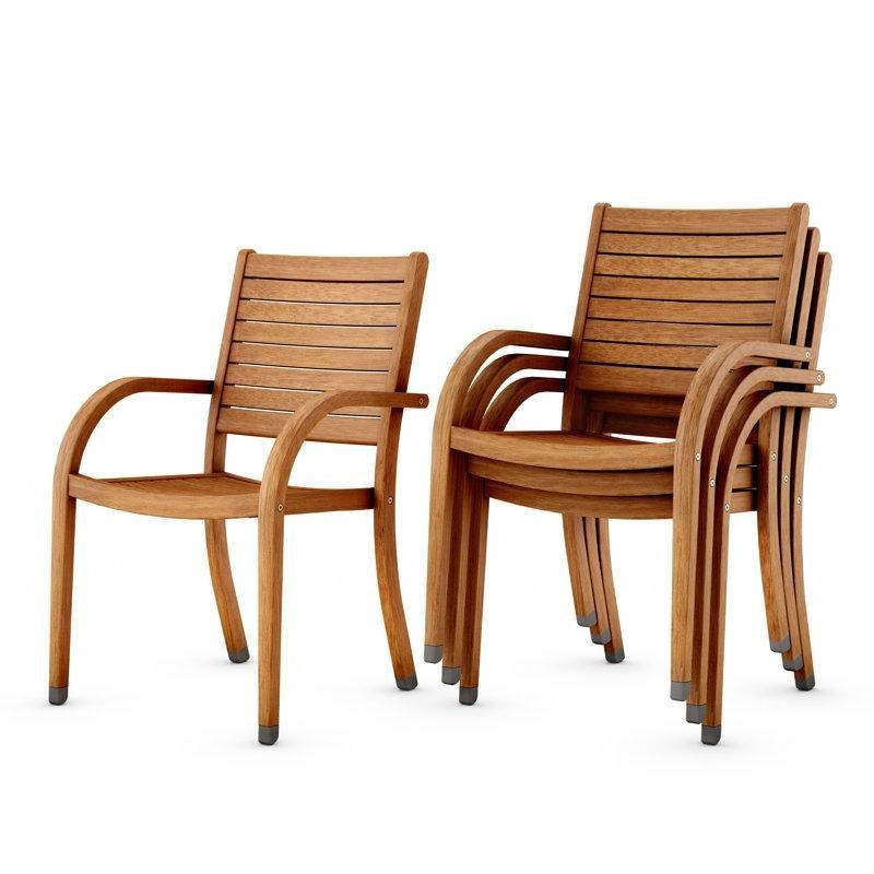 Masif Okaliptüs Ağacı İstiflenebilir 4lü Set Balkon Sandalyesi - 145425