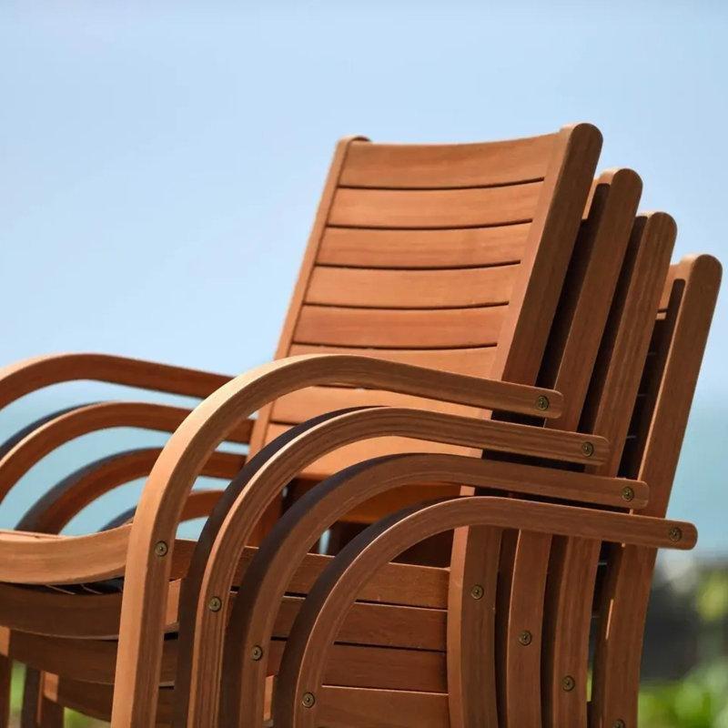 Masif Okaliptüs Ağacı İstiflenebilir 4lü Set Balkon Sandalyesi - 145425