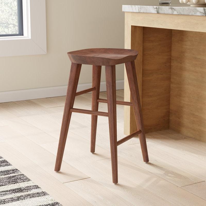 Masif Sırtlıksız Eyer Tipi Oturaklı Ham Ahşap Bar Sandalyesi - 66 cm - 148824