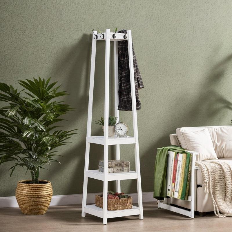 Masif ve Endüstriyel Ahşap 3 Raflı 8 Kancalı Ayaklı Portmanto Vestiyer - 183 cm - 161416