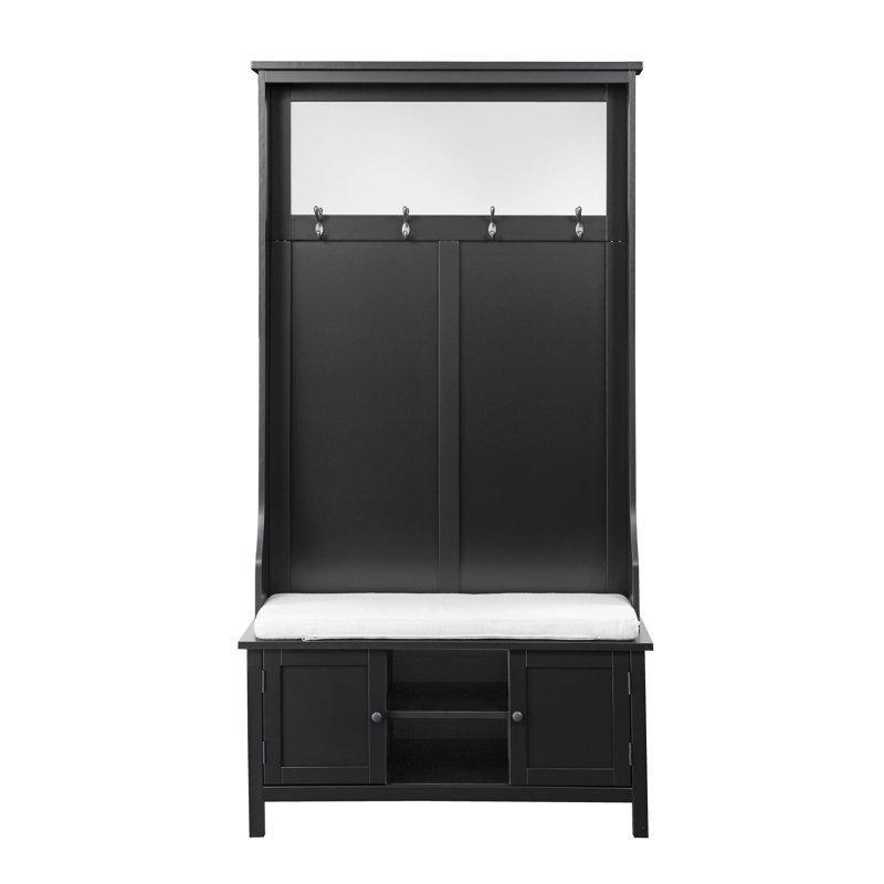 Masif ve Endüstriyel Ahşap Minderli Oturaklı Ayakkabılıklı Portmanto Vestiyer - 97 cm - 159745