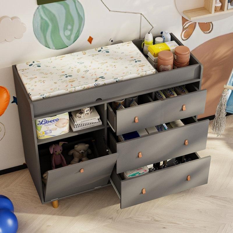Masif ve MDF Ahşap 4 Çekmeceli ve Dolaplı Şifonyerli Alt Değiştirme Masası - 115 cm - 163207