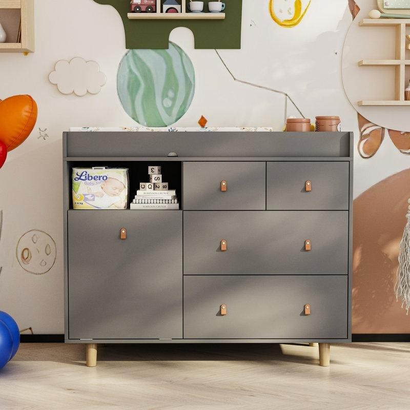 Masif ve MDF Ahşap 4 Çekmeceli ve Dolaplı Şifonyerli Alt Değiştirme Masası - 115 cm - 163207