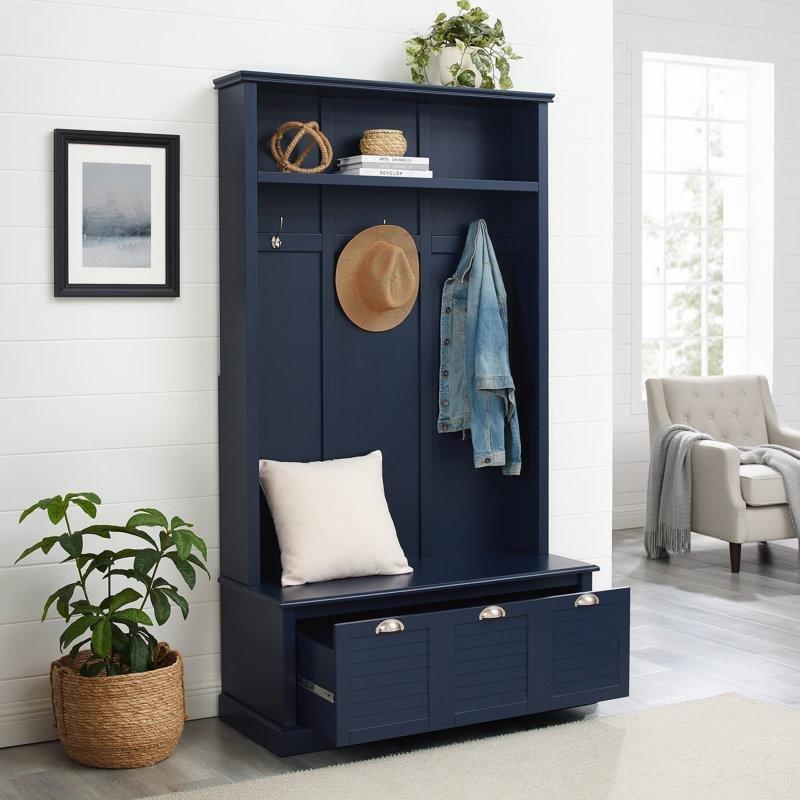 Masif ve MDF Ahşap Oturaklı Çekmeceli Portmanto Vestiyer - 108 cm - 159799