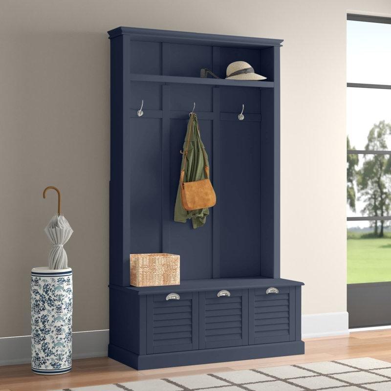 Masif ve MDF Ahşap Oturaklı Çekmeceli Portmanto Vestiyer - 108 cm - 159799