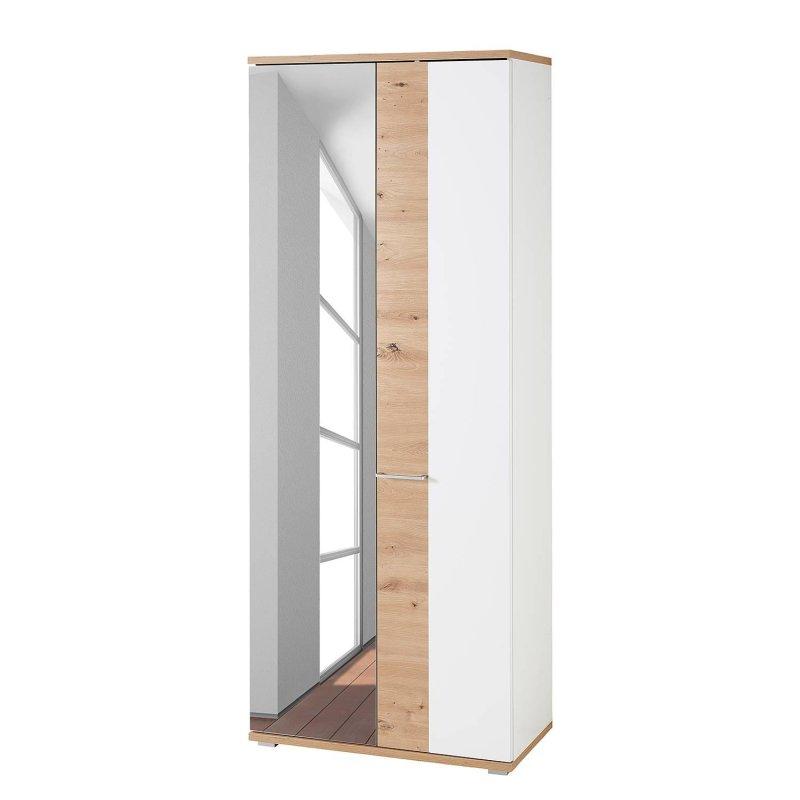 Mat Beyaz Artisan Meşe Tasarımlı Oturaklı Aynalı ve Aydınlatmalı 3 Parçalı Portmanto Vestiyer - 200x200x38 cm - 159166