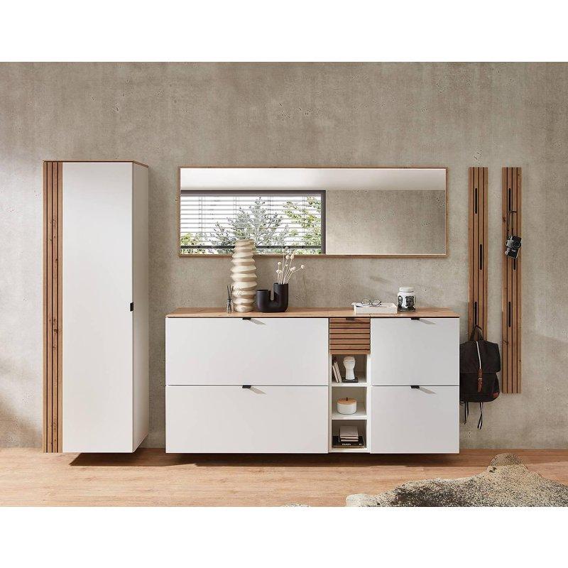 Mat Beyaz ve Zanaatkar Meşe Ahşap Aynalı 7 Parça Portmanto Vestiyer Seti - 305x179x37 cm - 159190