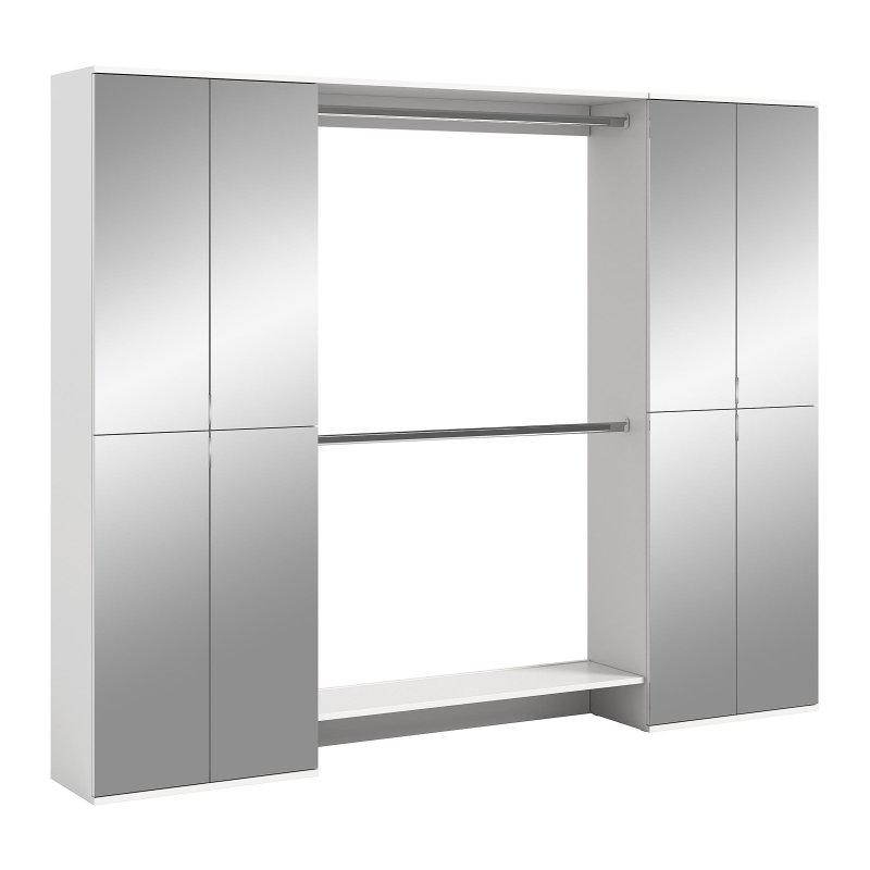Mat Beyaz Yonga Levha 8 Aynalı Kapaklı 3 Parçalı Portmanto Vestiyer - 232 cm - 159142