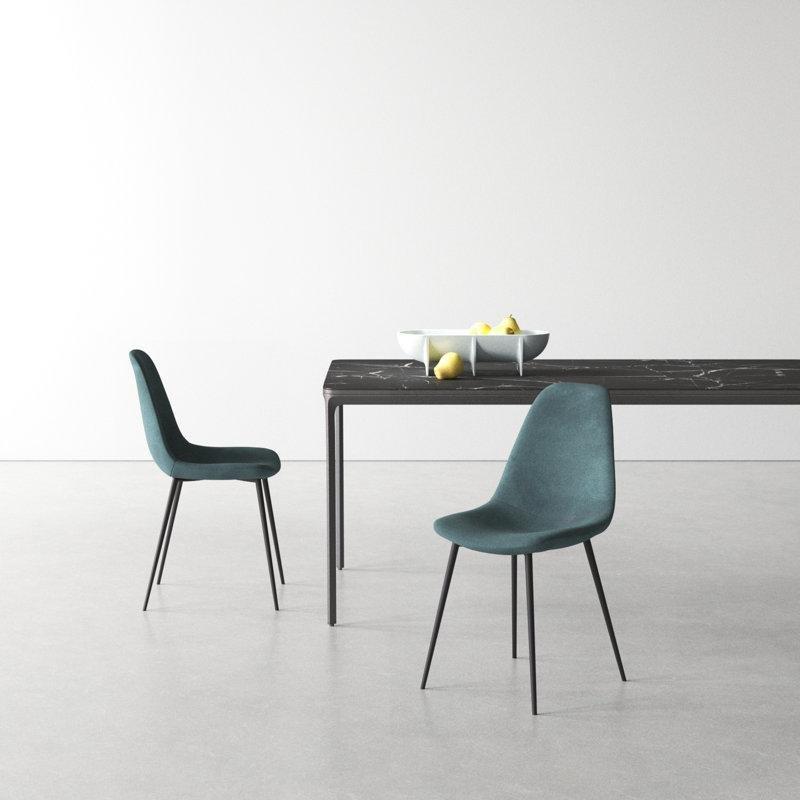 Mat Siyah Metal Ayaklı Kadife Döşemeli 2'li Set Sandalye - 146835