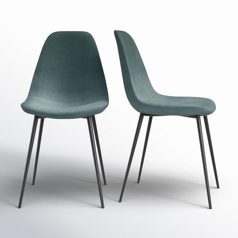 Mat Siyah Metal Ayaklı Kadife Döşemeli 2%27li Set Sandalye - 146835