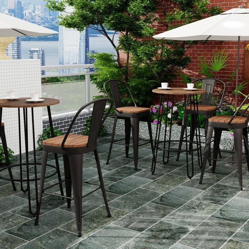 Mat Siyah Sırt Destekli 4'lü Dış Mekan Ferforje Bar Sandalyesi Seti - 67 cm - 148752
