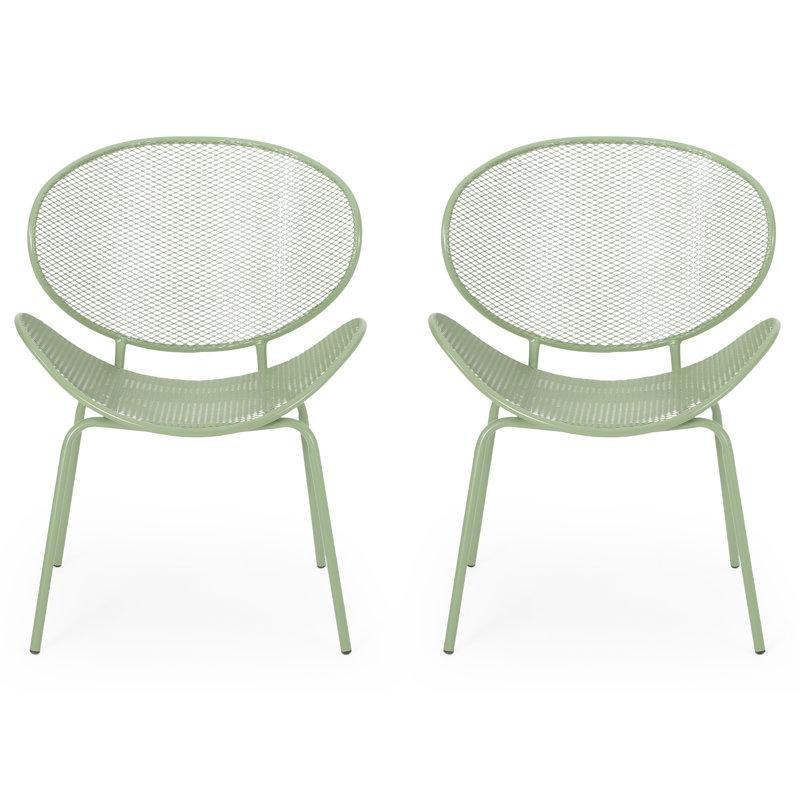 Mat Yeşil Metal Fileli Deniz Kabuğu Tasarım Sandalye, 2'li Set - 147036