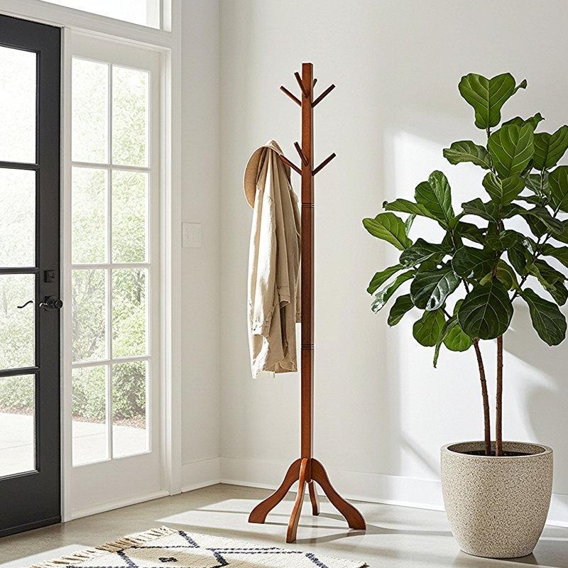 Maun Masif Akasya Ahşap 8 Askılı Ayaklı Portmanto Askılık - 183 cm - 161443