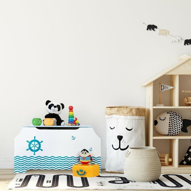 Mavi Beyaz MDF Kitaplıklı Yavaş Kapanır Kapaklı Oyuncak Dolabı - 84x43 cm - 150696