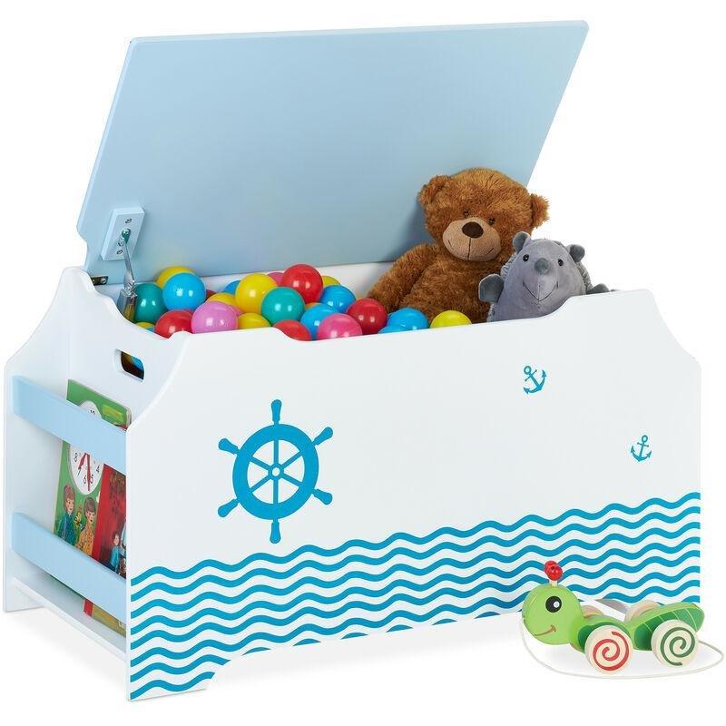 Mavi Beyaz MDF Kitaplıklı Yavaş Kapanır Kapaklı Oyuncak Dolabı - 84x43 cm - 150696