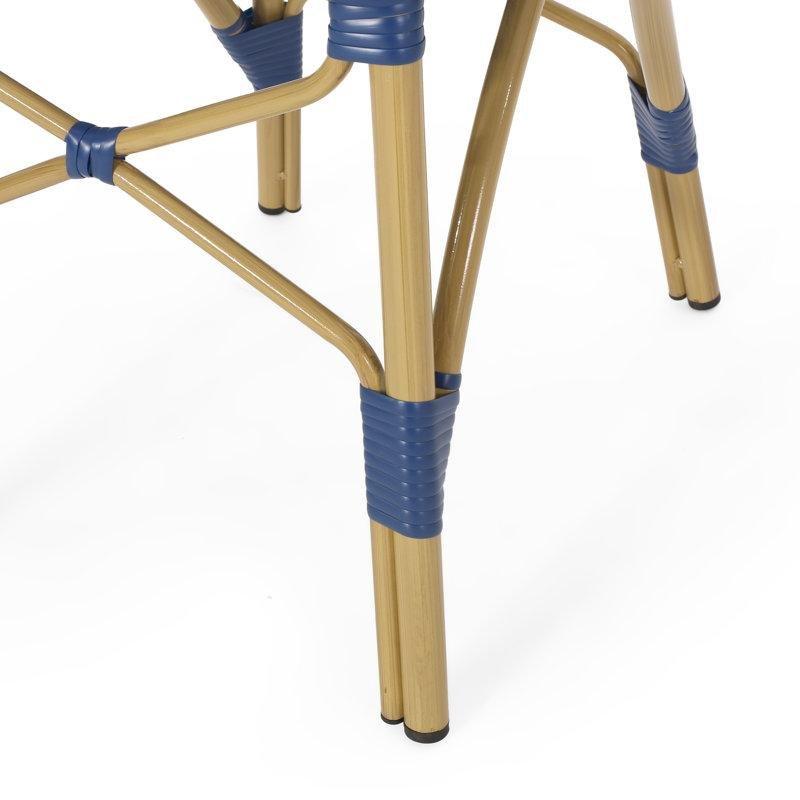 Mavi Beyaz PE Hasır Bambu Görünümlü Alüminyum Kolçaklı Bistro Sandalye 2li Set - 145491