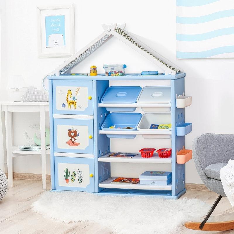 Mavi Çok Bölmeli Raflı Sepetli Plastik Oyuncak Dolabı - 129x155 cm - 150150